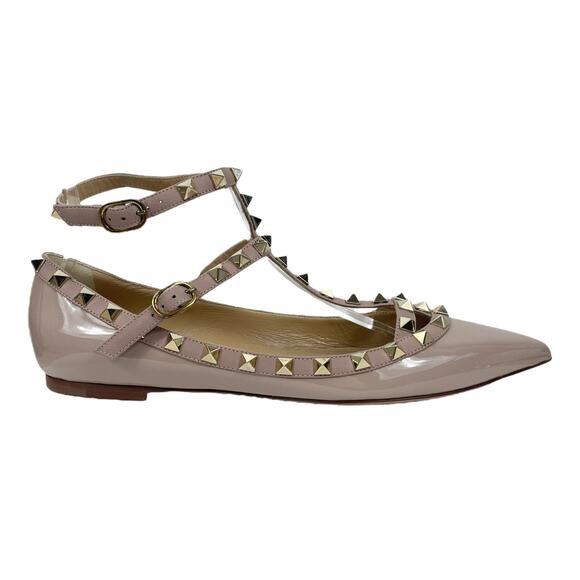 NEW Valentino Garavani Rockstud Caged Paten Leather Flats Pink Size 38.5 - Picture 4 of 15